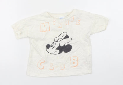 Disney Boys White  Cotton Basic T-Shirt Size 18-24 Months Round Neck Pullover - Disney and friends