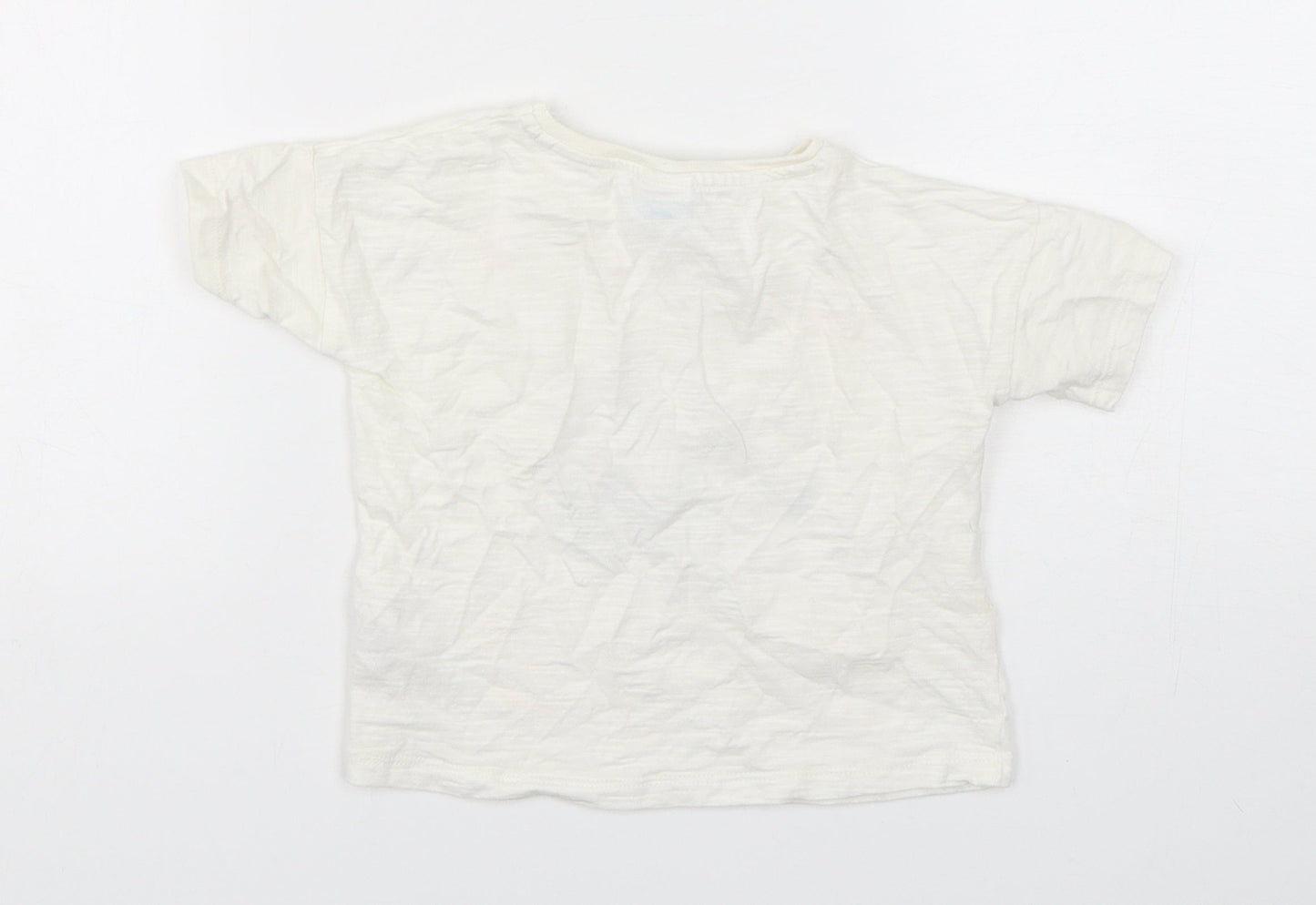 Disney Boys White  Cotton Basic T-Shirt Size 18-24 Months Round Neck Pullover - Disney and friends