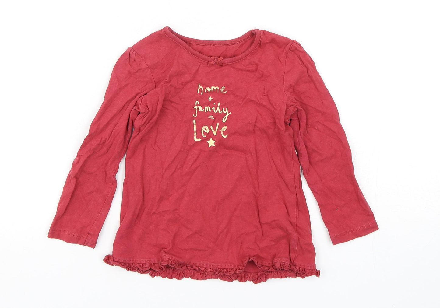 George Girls Red  Cotton Basic T-Shirt Size 18-24 Months Round Neck Pullover