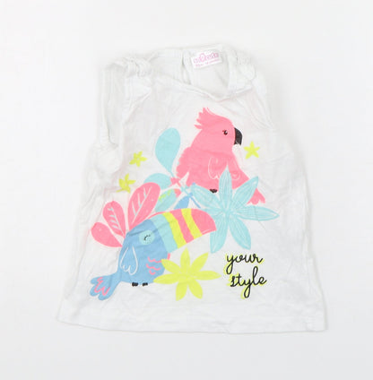 So Cute Girls White Animal Print Cotton Basic Tank Size 18-24 Months Round Neck Pullover - Parrot print