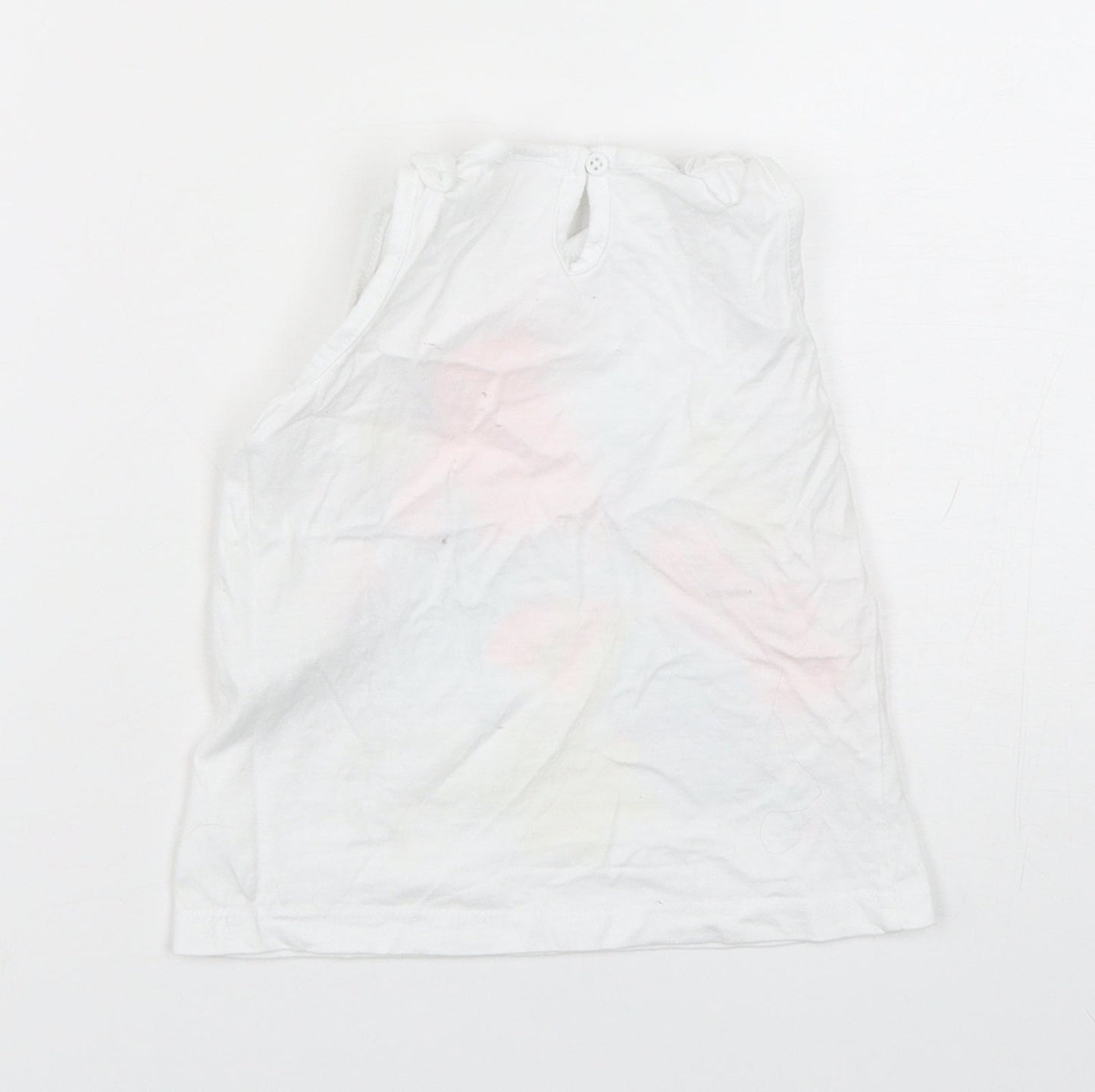 So Cute Girls White Animal Print Cotton Basic Tank Size 18-24 Months Round Neck Pullover - Parrot print