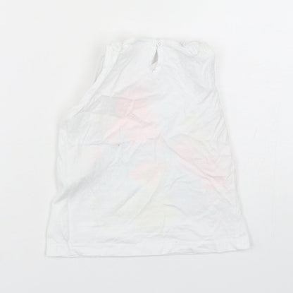 So Cute Girls White Animal Print Cotton Basic Tank Size 18-24 Months Round Neck Pullover - Parrot print