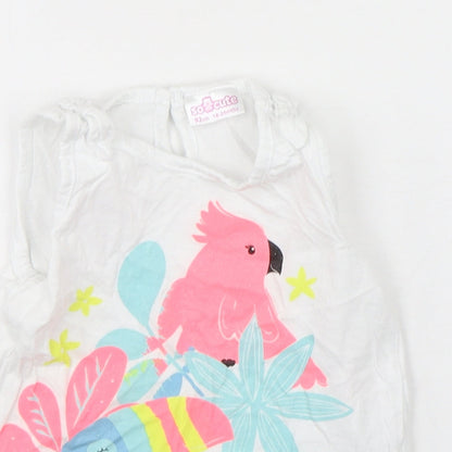 So Cute Girls White Animal Print Cotton Basic Tank Size 18-24 Months Round Neck Pullover - Parrot print