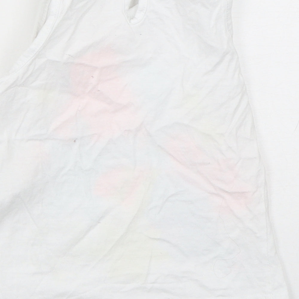 So Cute Girls White Animal Print Cotton Basic Tank Size 18-24 Months Round Neck Pullover - Parrot print