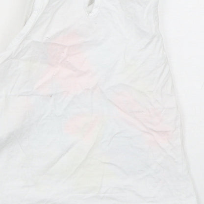 So Cute Girls White Animal Print Cotton Basic Tank Size 18-24 Months Round Neck Pullover - Parrot print