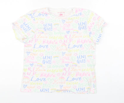 F&F Girls Multicoloured Geometric Cotton Basic T-Shirt Size 9-10 Years Round Neck Pullover