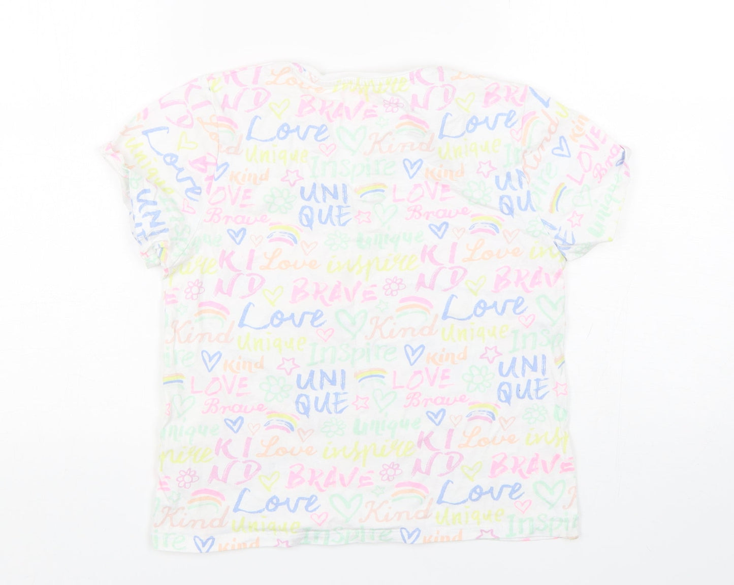 F&F Girls Multicoloured Geometric Cotton Basic T-Shirt Size 9-10 Years Round Neck Pullover