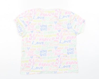 F&F Girls Multicoloured Geometric Cotton Basic T-Shirt Size 9-10 Years Round Neck Pullover