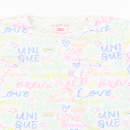 F&F Girls Multicoloured Geometric Cotton Basic T-Shirt Size 9-10 Years Round Neck Pullover
