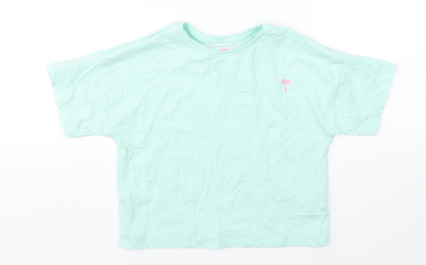 F&F Girls Green  Cotton Basic T-Shirt Size 7-8 Years Round Neck Pullover