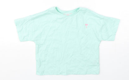 F&F Girls Green  Cotton Basic T-Shirt Size 7-8 Years Round Neck Pullover