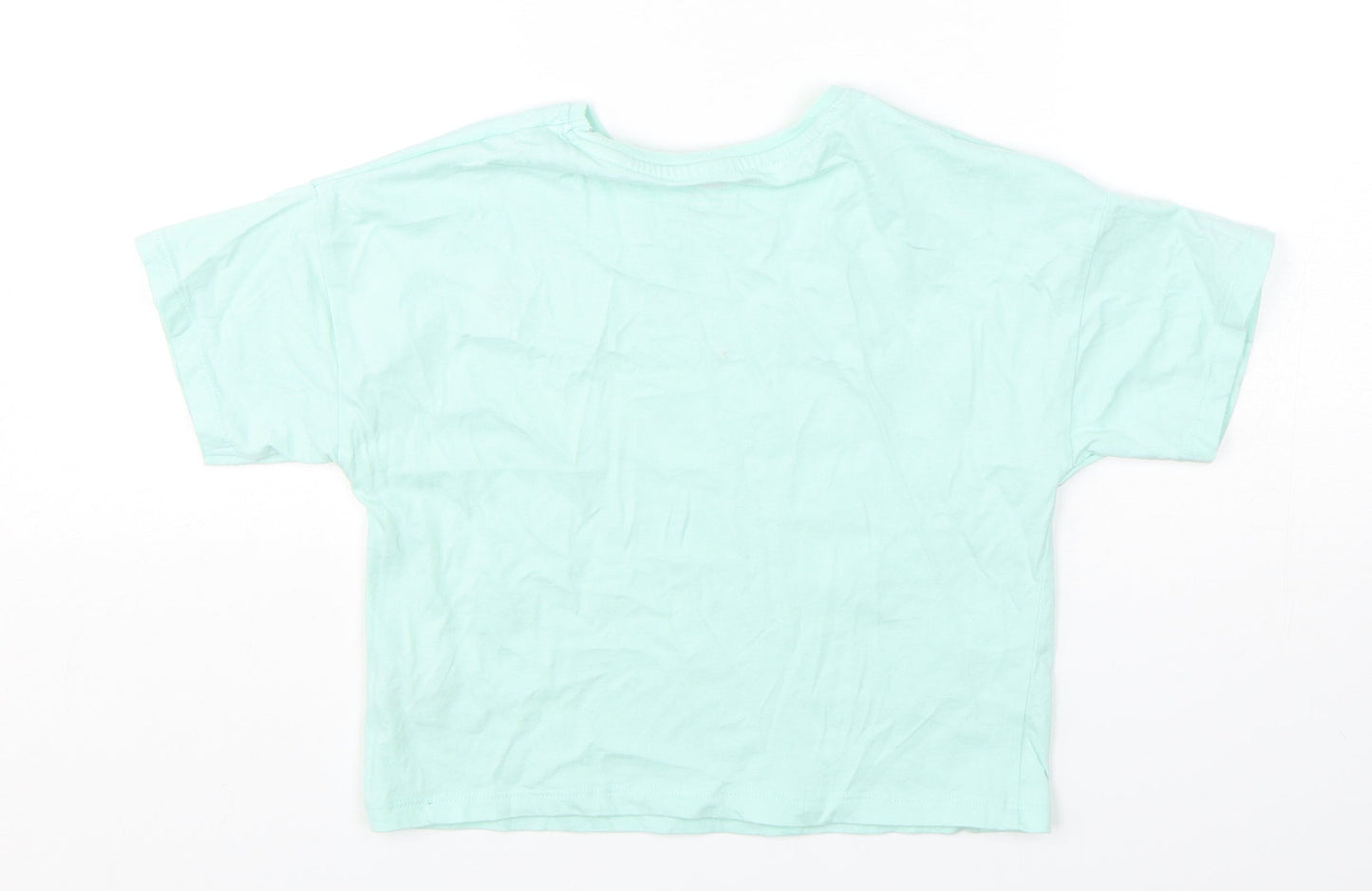 F&F Girls Green  Cotton Basic T-Shirt Size 7-8 Years Round Neck Pullover