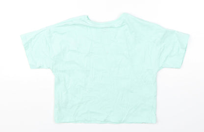 F&F Girls Green  Cotton Basic T-Shirt Size 7-8 Years Round Neck Pullover