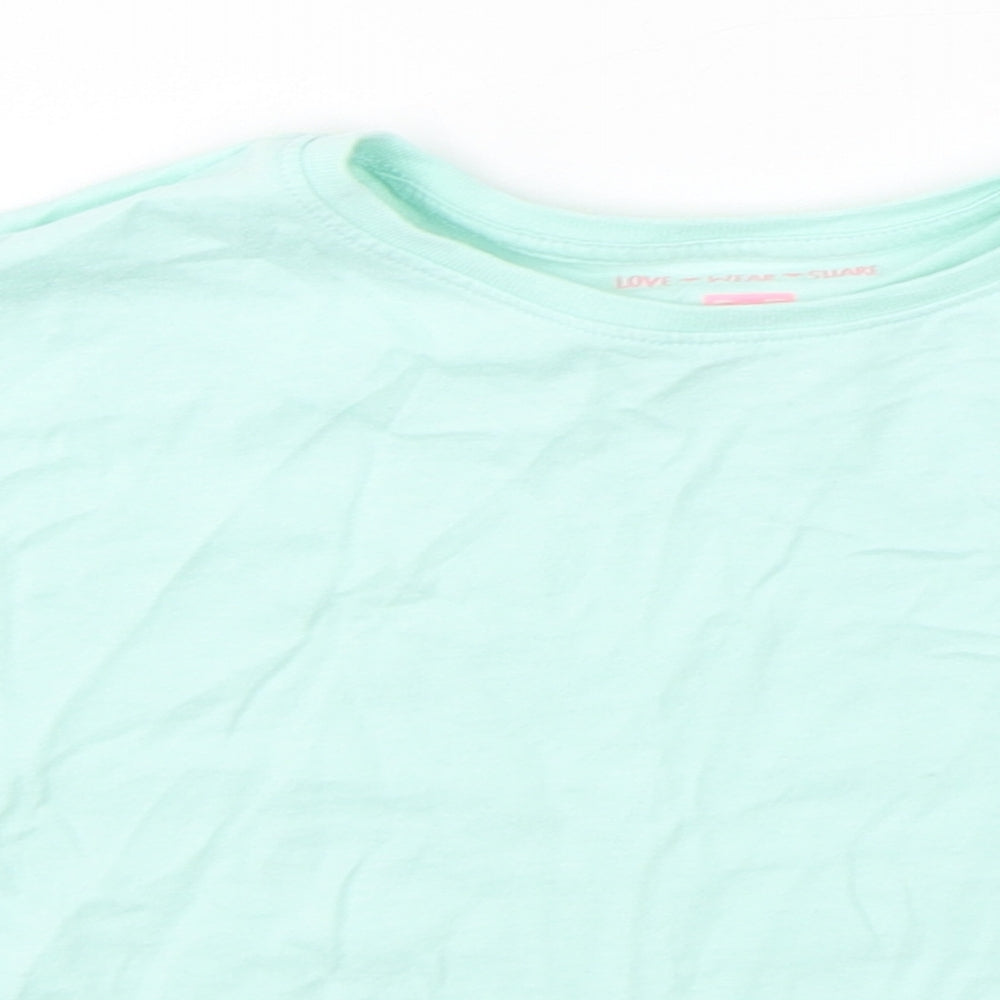 F&F Girls Green  Cotton Basic T-Shirt Size 7-8 Years Round Neck Pullover