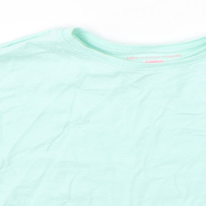 F&F Girls Green  Cotton Basic T-Shirt Size 7-8 Years Round Neck Pullover