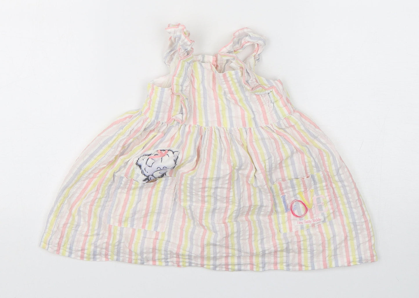 Tatty Teddy Girls Multicoloured Striped Cotton A-Line  Size 12-18 Months  Round Neck