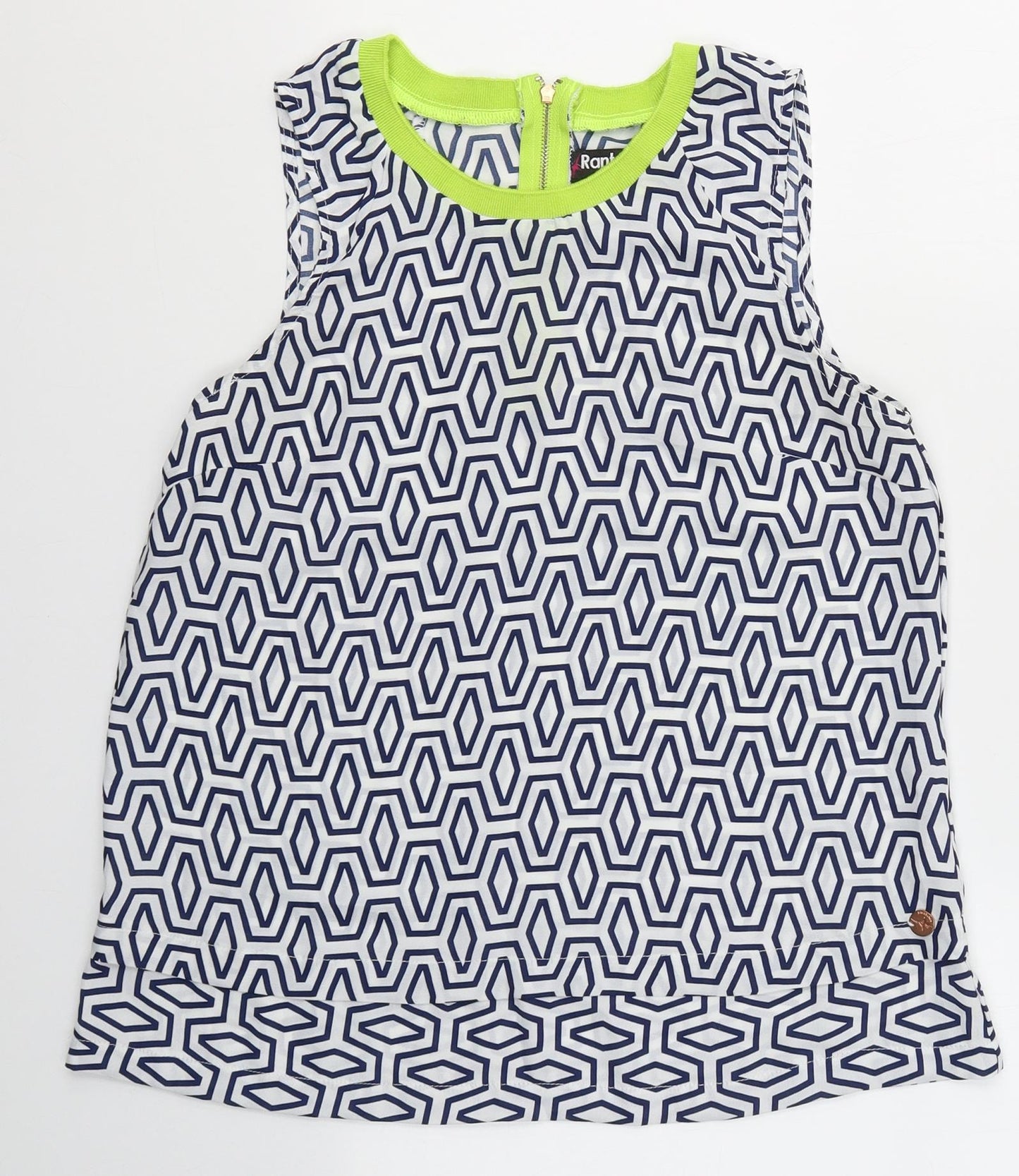 Rant&Rave Womens White Geometric Polyester Camisole Blouse Size 10 Round Neck