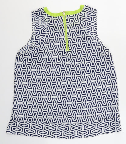 Rant&Rave Womens White Geometric Polyester Camisole Blouse Size 10 Round Neck