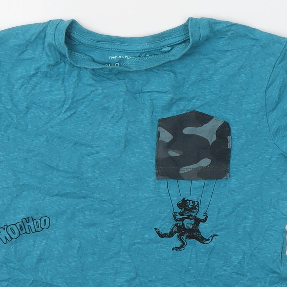 NEXT Boys Blue  Cotton Basic T-Shirt Size 5 Years Round Neck  - Dinosaur Woohoo