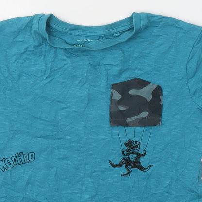 NEXT Boys Blue  Cotton Basic T-Shirt Size 5 Years Round Neck  - Dinosaur Woohoo