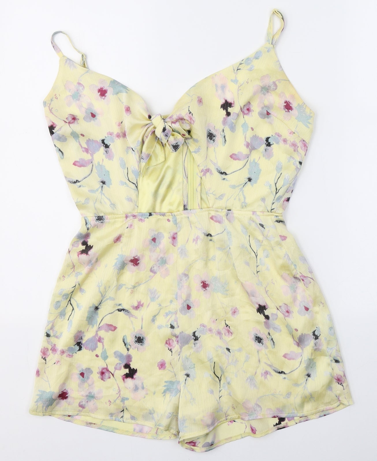 Missguided Womens Yellow Floral Polyester Playsuit One-Piece Size 8 L3 in Zip