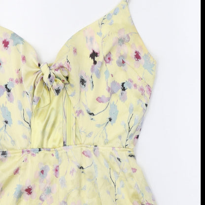 Missguided Womens Yellow Floral Polyester Playsuit One-Piece Size 8 L3 in Zip