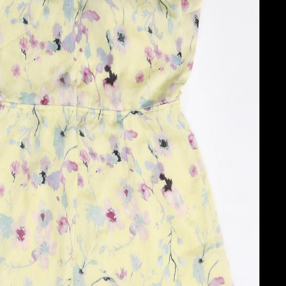Missguided Womens Yellow Floral Polyester Playsuit One-Piece Size 8 L3 in Zip