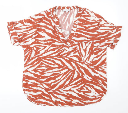 Warehouseo Womens Orange Animal Print Viscose Basic Blouse Size 8 V-Neck