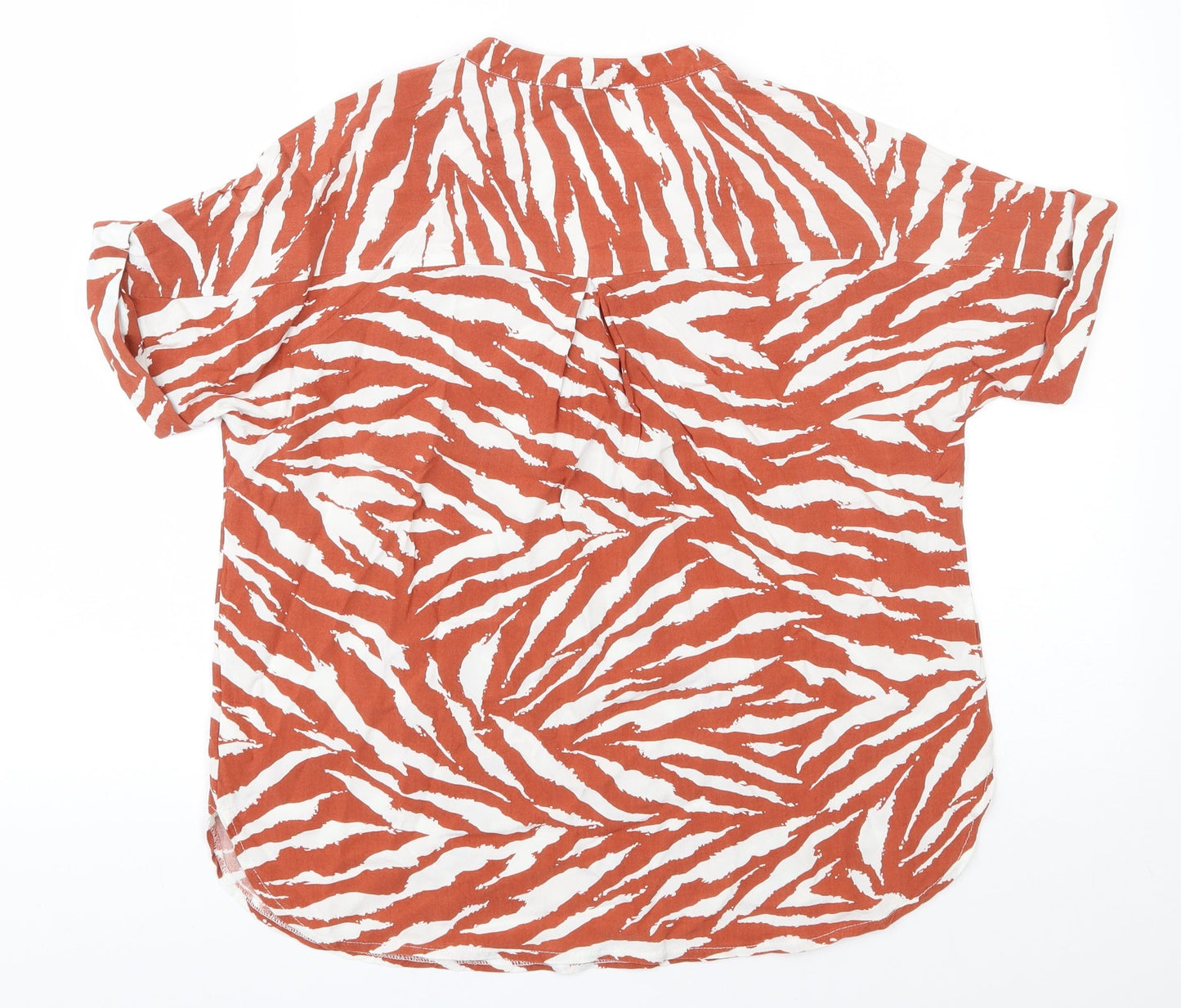 Warehouseo Womens Orange Animal Print Viscose Basic Blouse Size 8 V-Neck