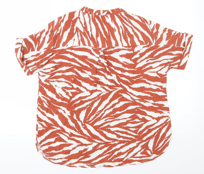 Warehouseo Womens Orange Animal Print Viscose Basic Blouse Size 8 V-Neck