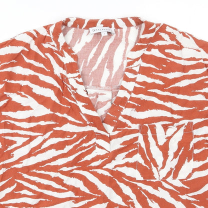 Warehouseo Womens Orange Animal Print Viscose Basic Blouse Size 8 V-Neck