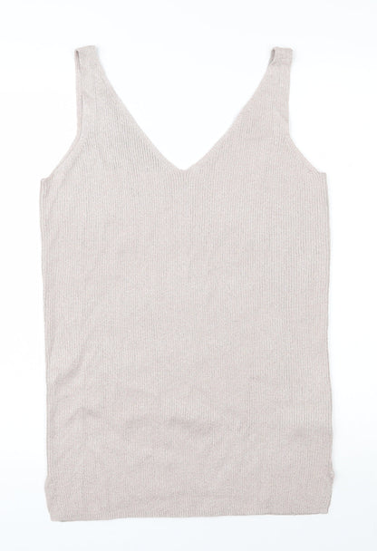 F&F Womens Beige V-Neck  Viscose Vest Jumper Size 16