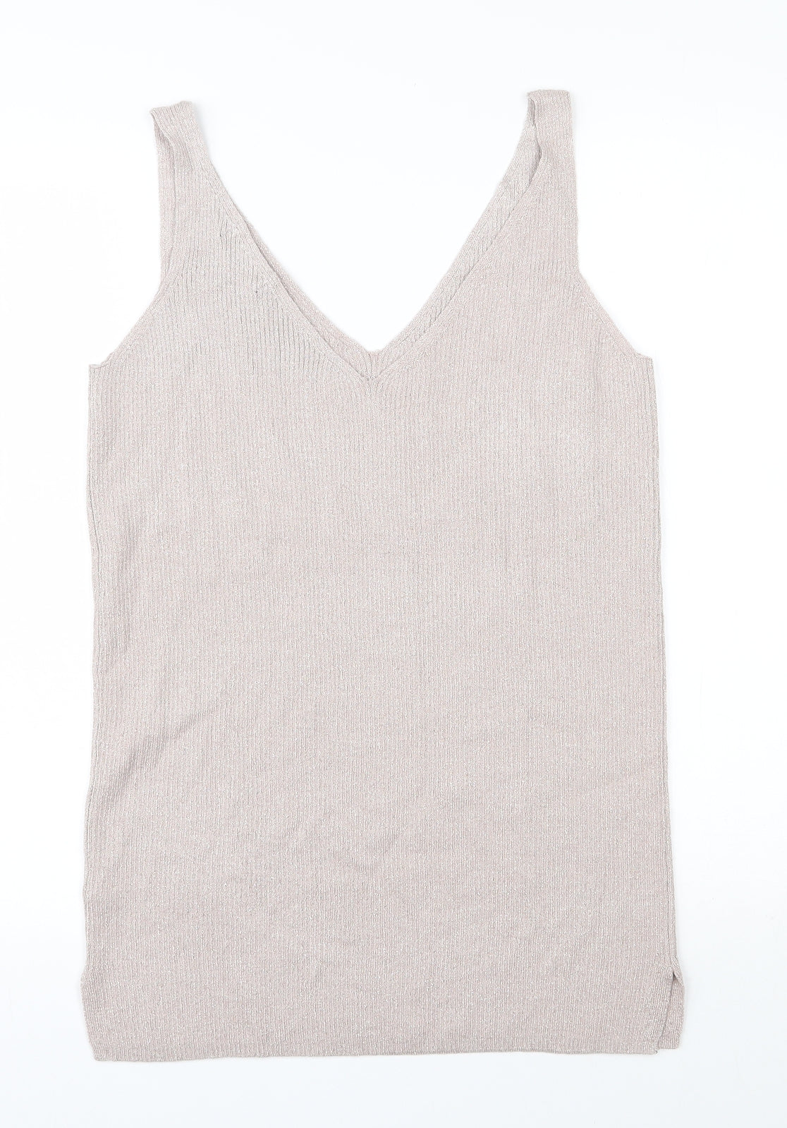 F&F Womens Beige V-Neck  Viscose Vest Jumper Size 16