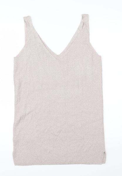 F&F Womens Beige V-Neck  Viscose Vest Jumper Size 16