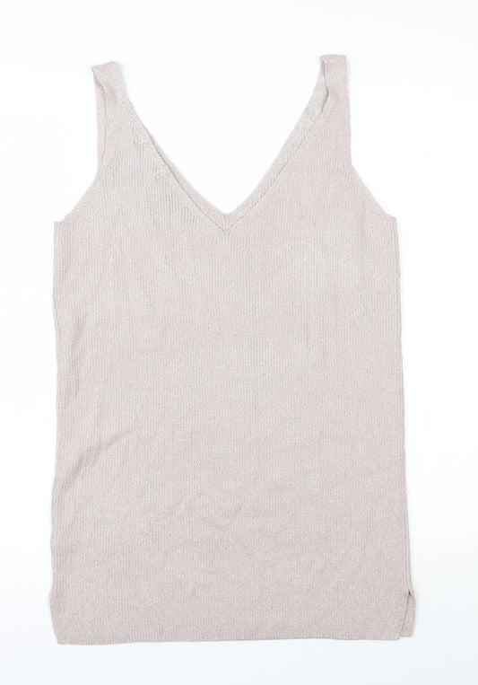 F&F Womens Beige V-Neck  Viscose Vest Jumper Size 16