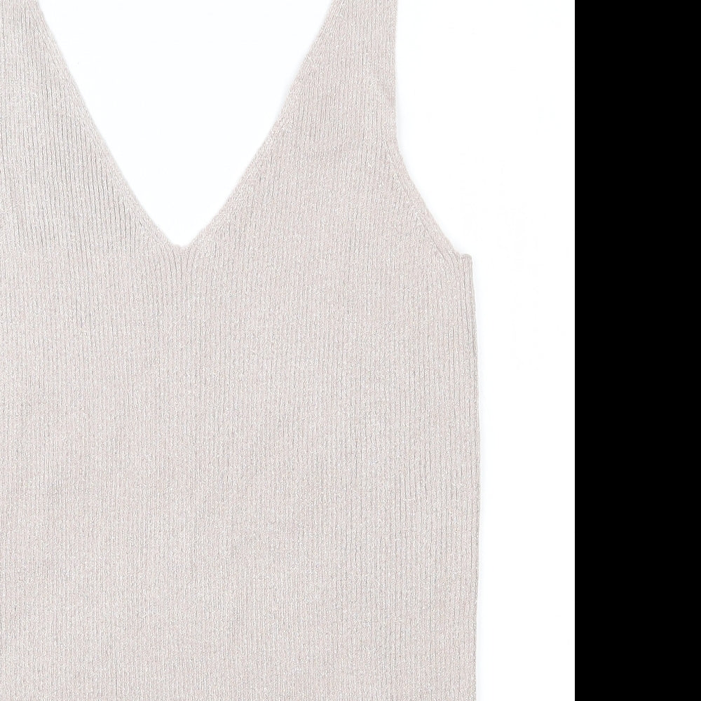 F&F Womens Beige V-Neck  Viscose Vest Jumper Size 16