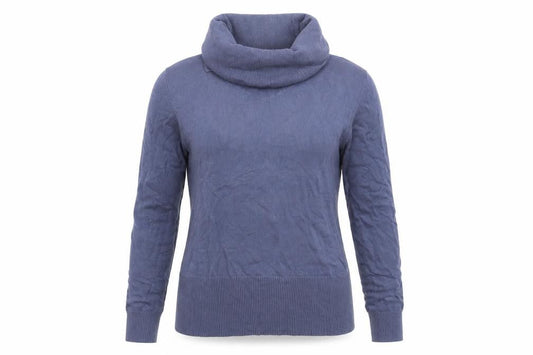 Front view of F&F women’s blue high neck viscose jumper, size UK 8