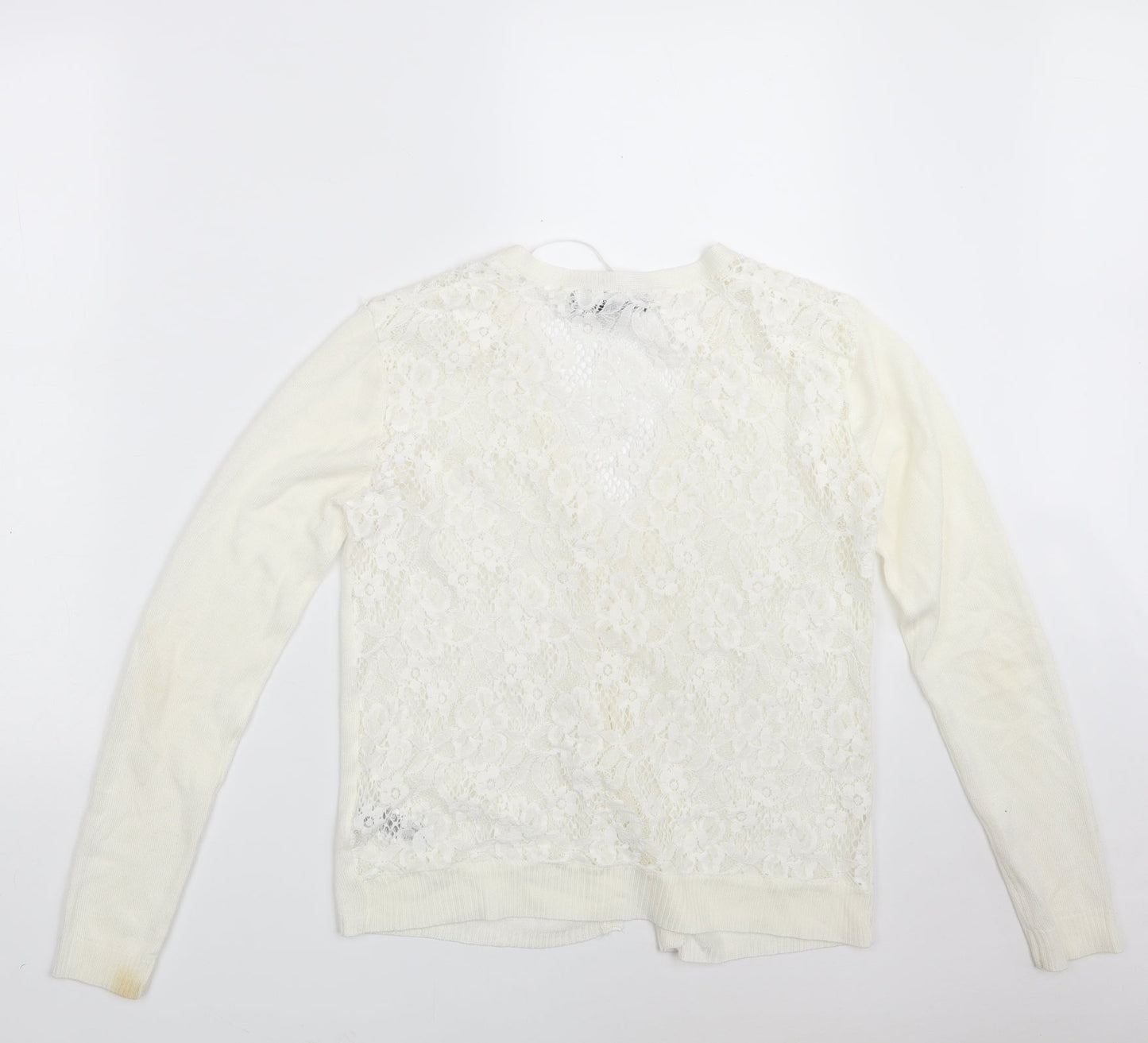 Primark Womens Ivory V-Neck Floral Cotton Cardigan Jumper Size 6   - Size 6-8