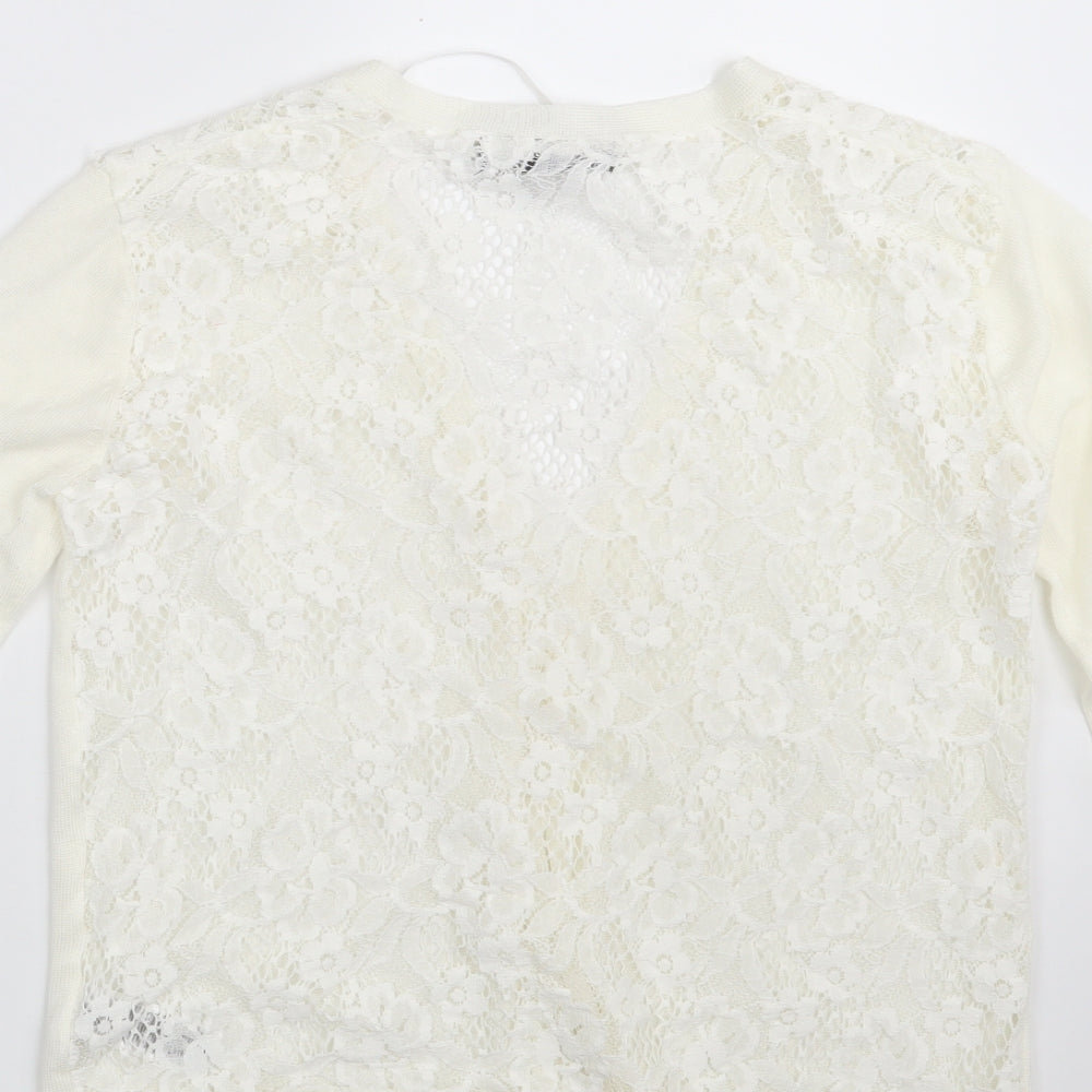 Primark Womens Ivory V-Neck Floral Cotton Cardigan Jumper Size 6   - Size 6-8