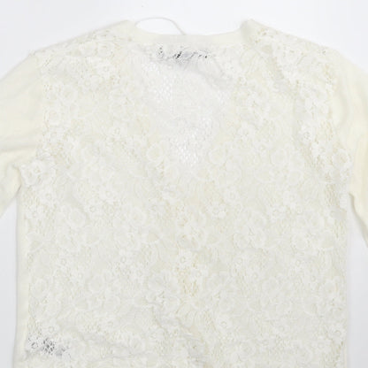 Primark Womens Ivory V-Neck Floral Cotton Cardigan Jumper Size 6   - Size 6-8