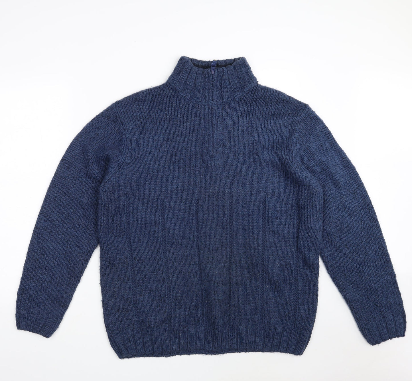 Easy Mens Blue Collared  Acrylic Pullover Jumper Size L