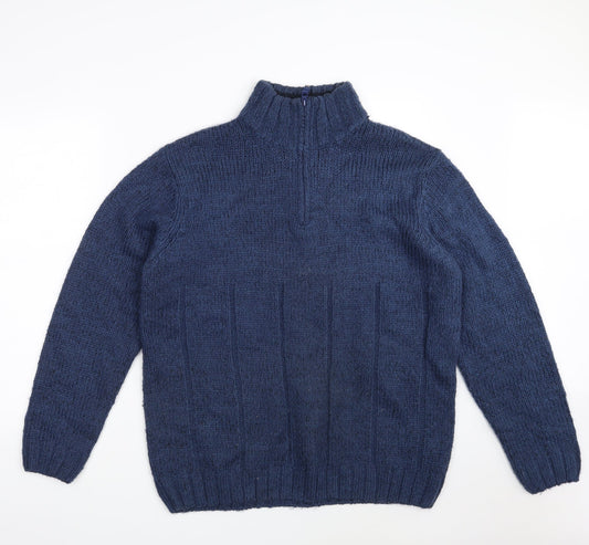 Easy Mens Blue Collared  Acrylic Pullover Jumper Size L