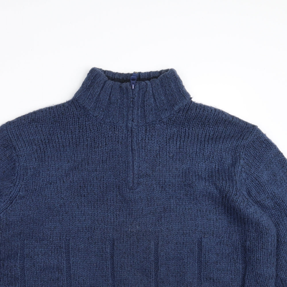 Easy Mens Blue Collared  Acrylic Pullover Jumper Size L