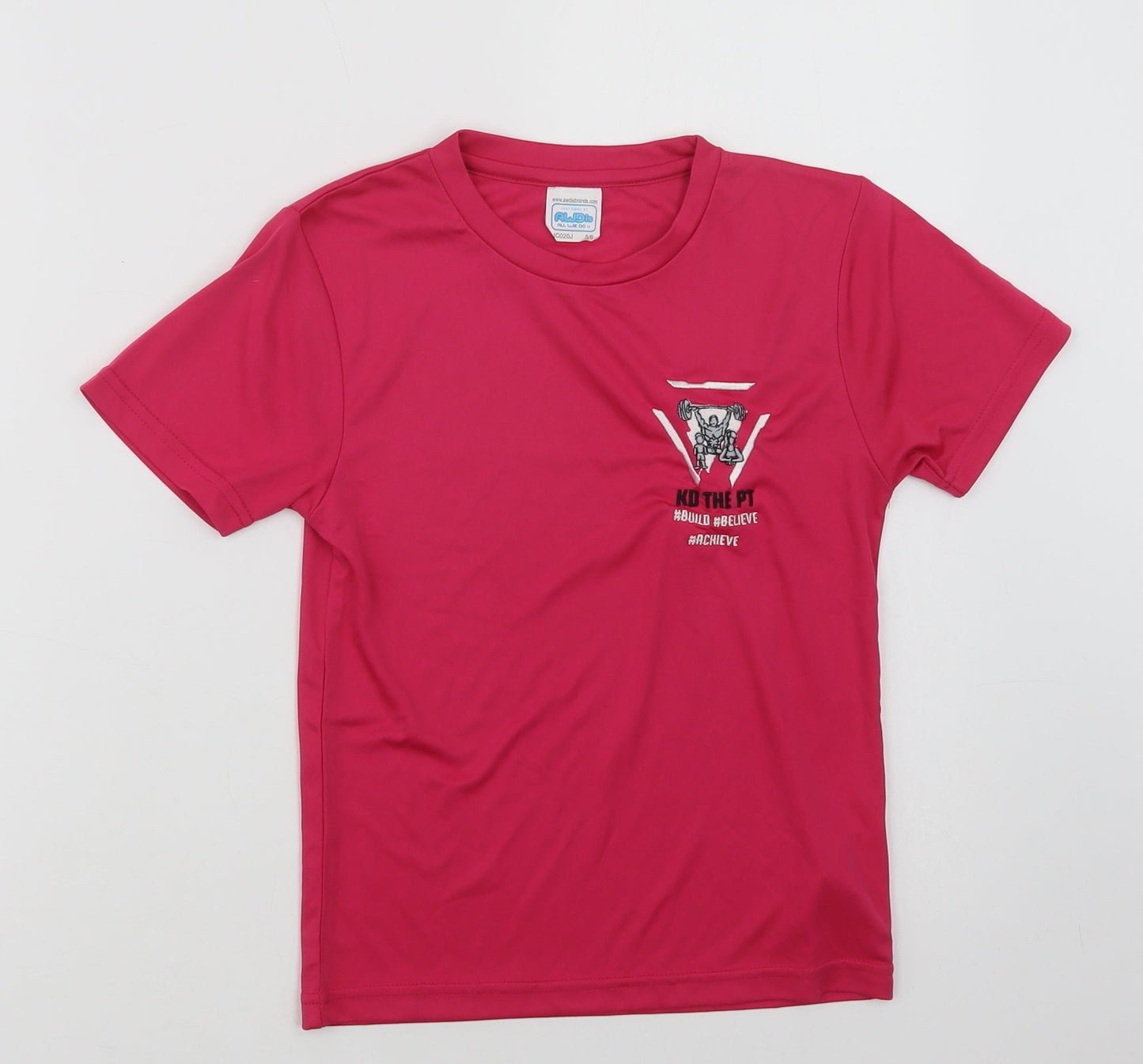 Awdis Girls Pink  Polyester Basic T-Shirt Size 5-6 Years Crew Neck  - Build, Believe, Achieve