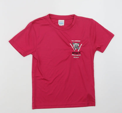 Awdis Girls Pink  Polyester Basic T-Shirt Size 5-6 Years Crew Neck  - Build, Believe, Achieve