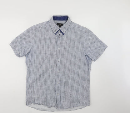 Mens UK Size L NEXT Blue  Button-Up Short Sleeve Casual Shirt