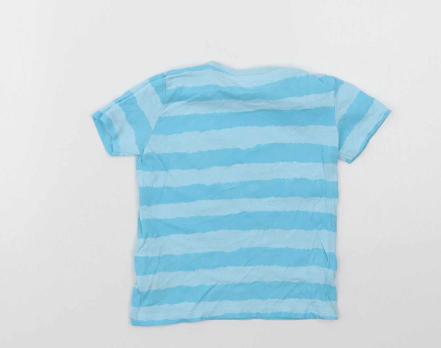 Dunnes Stores Baby Blue Striped Cotton Basic T-Shirt Size 18-24 Months Crew Neck  - Change The World