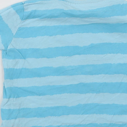 Dunnes Stores Baby Blue Striped Cotton Basic T-Shirt Size 18-24 Months Crew Neck  - Change The World