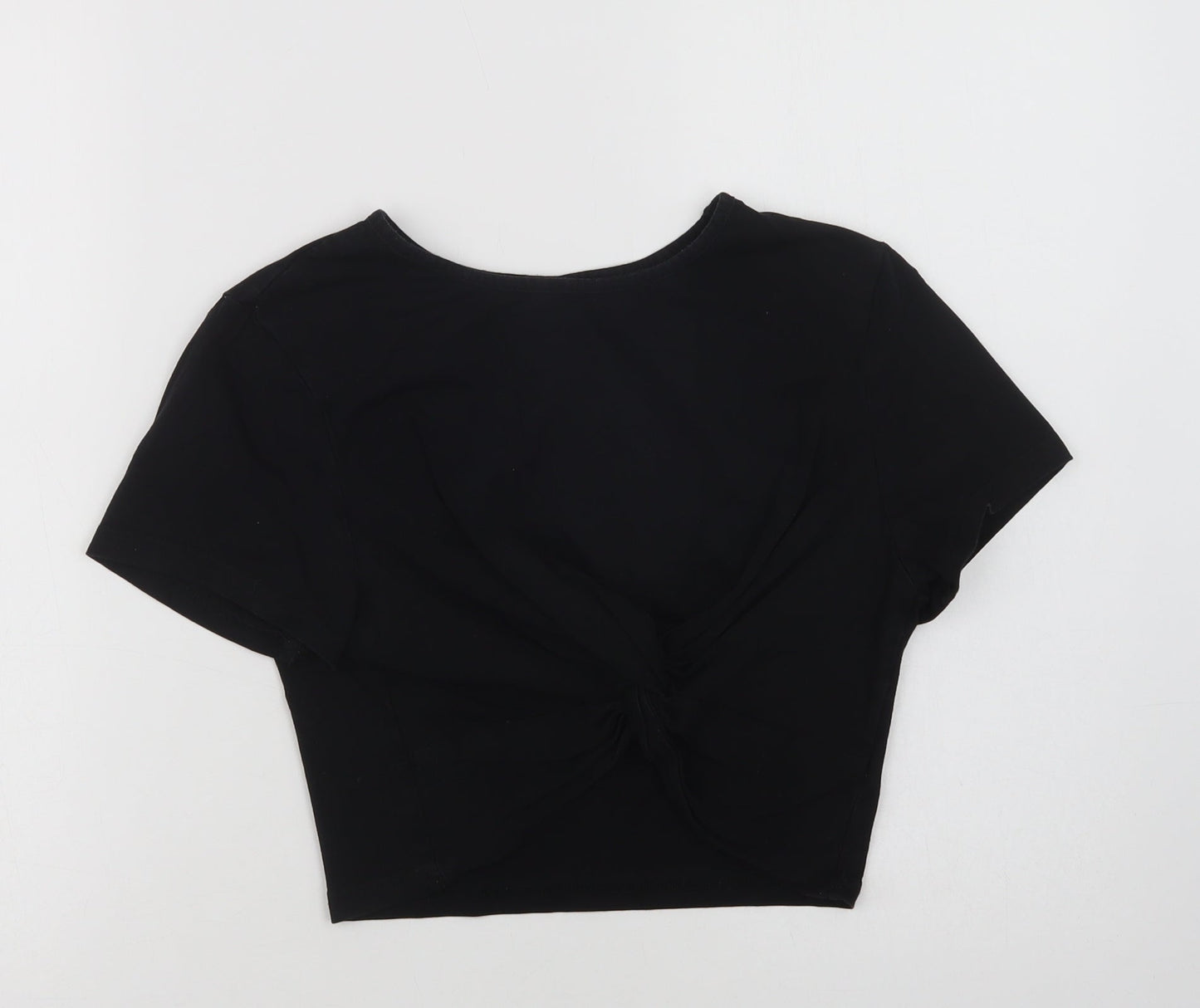 SheIn Womens Black  Cotton Cropped T-Shirt Size L Crew Neck