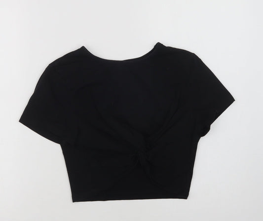 SheIn Womens Black  Cotton Cropped T-Shirt Size L Crew Neck